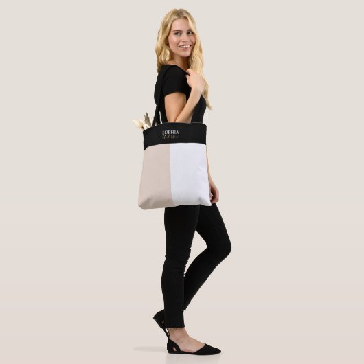 Eenvoudig Elegant Monogram Meisje met drie rasterk Tote Bag (Op model)