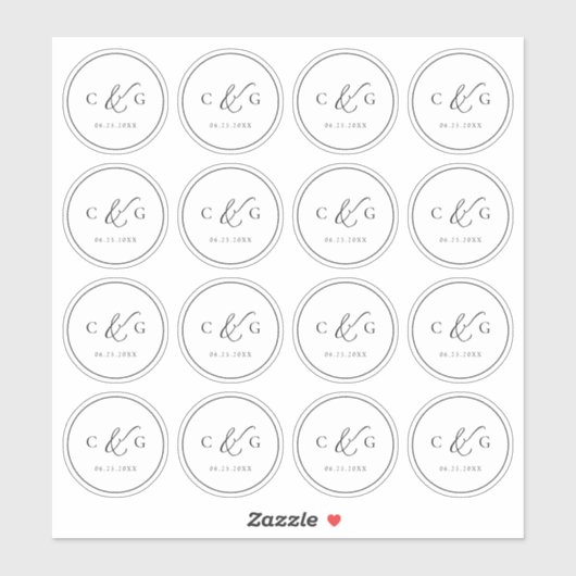 Eenvoudig Elegant Monogram Modern Wedding Transpar Sticker (Vel)