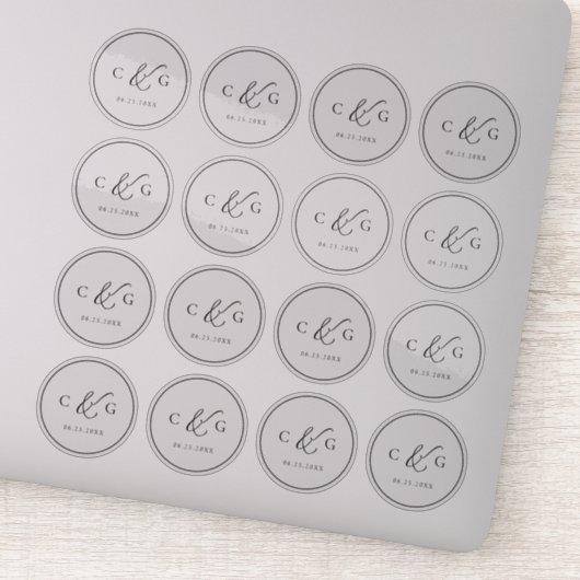 Eenvoudig Elegant Monogram Modern Wedding Transpar Sticker (Detail)