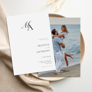 Eenvoudig Elegant Monogram Moderne Fotobruiloft Kaart