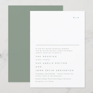 Eenvoudig Elegant Monogram Moss Green Wedding Kaart