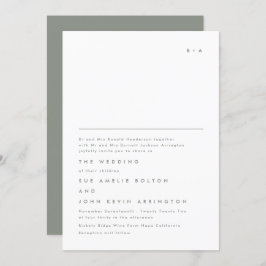 Eenvoudig Elegant Monogram Sage Green Wedding Kaart