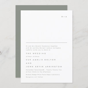 Eenvoudig Elegant Monogram Sage Green Wedding Kaart