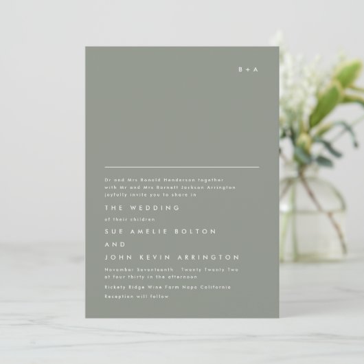 Eenvoudig Elegant Monogram Sage Green Wedding Kaart (Staand voorkant)