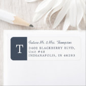 Eenvoudig Elegant Monogram Smoky Navy Retouradres Etiket (Insitu)