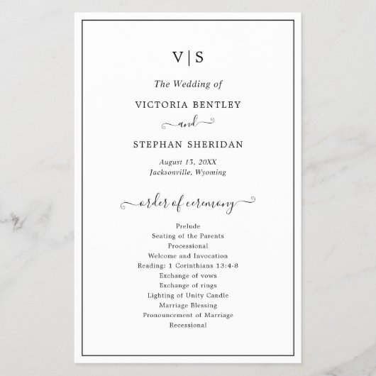 Eenvoudig Elegant Monogram Trouwprogramma voor een Flyer (Voorkant)