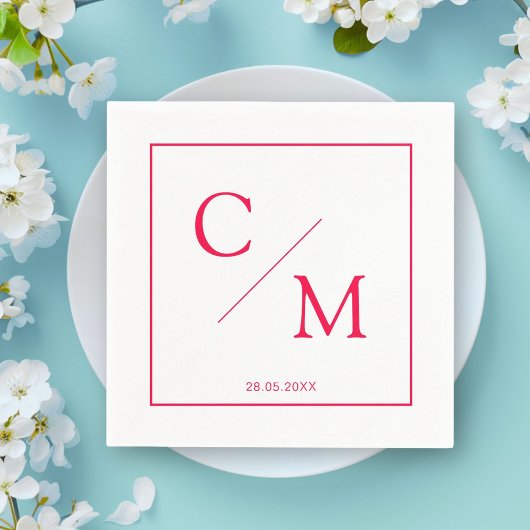 Eenvoudig Elegant Monogram Wit Framboos Servetten