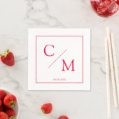 Eenvoudig Elegant Monogram Wit Framboos Servetten (Insitu)