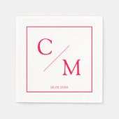 Eenvoudig Elegant Monogram Wit Framboos Servetten (Voorkant)