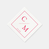 Eenvoudig Elegant Monogram Wit Framboos Servetten (Hoek)