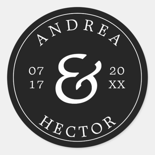 Eenvoudig Elegant Monogram Zwart Wit Envelopzegel Ronde Sticker (Voorkant)