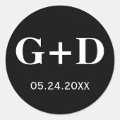 Eenvoudig, elegant monogram zwart-witte bruiloft ronde sticker (Voorkant)