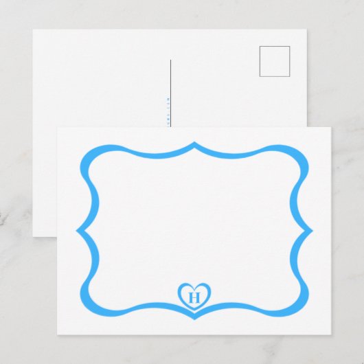 Eenvoudig Elegant Monogramed Briefkaart #Blue (Voorkant / Achterkant)