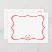 Eenvoudig Elegant Monogramed Briefkaart #Peach (Voorkant / Achterkant)
