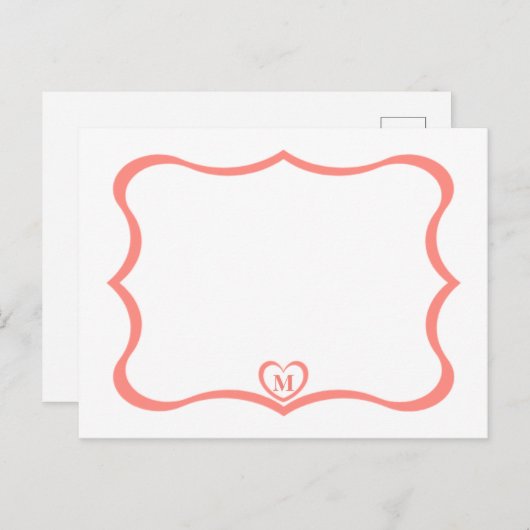 Eenvoudig Elegant Monogramed Briefkaart #Peach (Voorkant / Achterkant)
