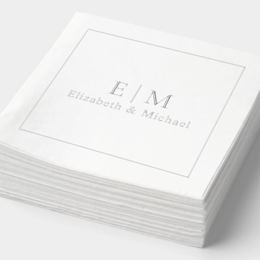 Eenvoudig Elegant Monogrammed Minimal Wedding Zilv Folie Servetten (Detail)