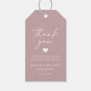 Eenvoudig elegant mosterd roze huwelijk bedankt cadeaulabel