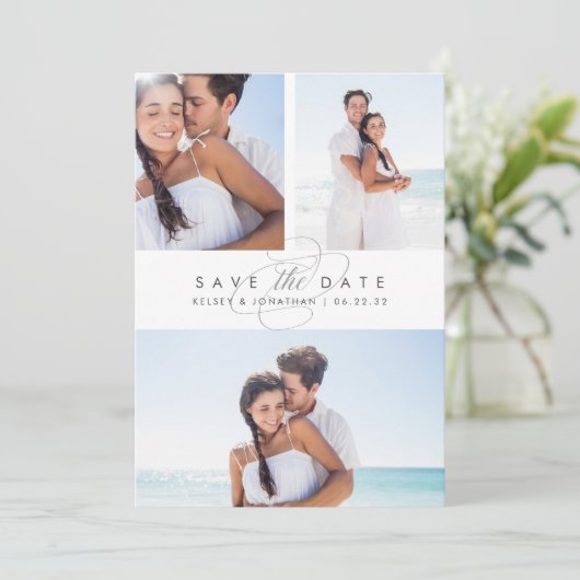 Eenvoudig Elegant Multi Photo Save the Date (Staand voorkant)