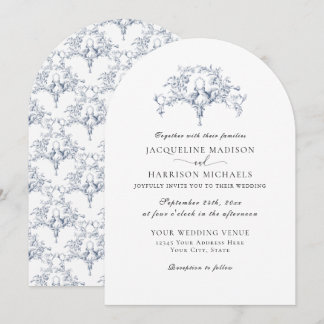 Eenvoudig Elegant Navy Blauwe Witte Franse Toile D Kaart