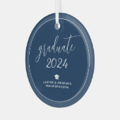 Eenvoudig Elegant Navy Blue 2024 Afstuderen Afstud Glas Ornament (Voorkant links)