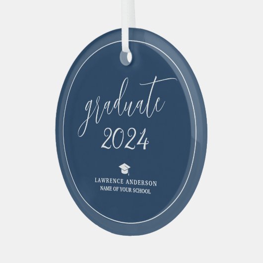 Eenvoudig Elegant Navy Blue 2024 Afstuderen Afstud Glas Ornament (Voorkant links)