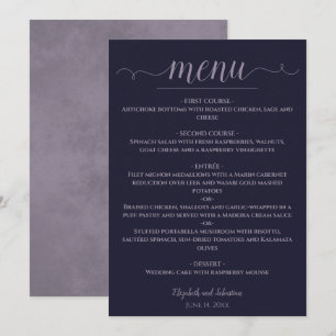 Eenvoudig Elegant Navy Blue & Dusty Paars Wedding Menu