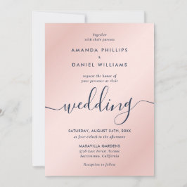 Eenvoudig Elegant Navy Blue en Blush Modern Script Kaart