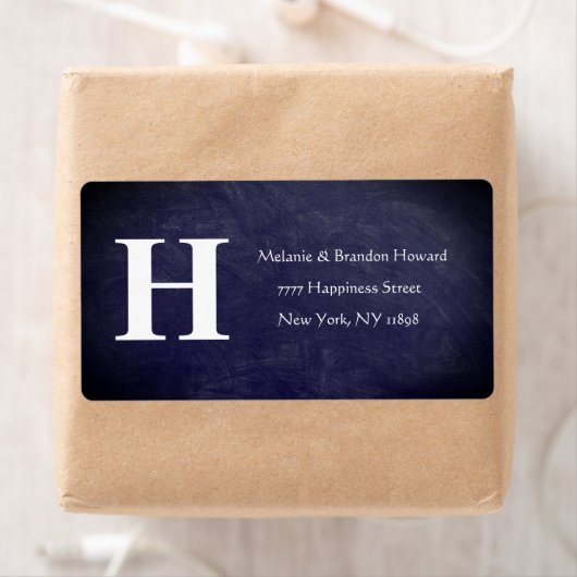 Eenvoudig Elegant Navy Blue White Monogram Initiaa Etiket (Insitu)