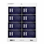 Eenvoudig Elegant Navy Blue White Monogram Initiaa Etiket (Full Sheet)