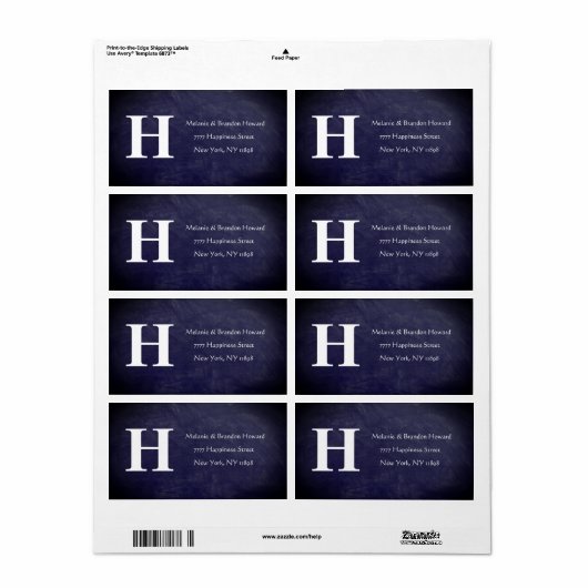 Eenvoudig Elegant Navy Blue White Monogram Initiaa Etiket (Full Sheet)