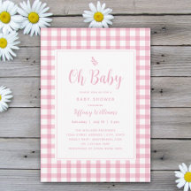 Eenvoudig Elegant Oh Baby Pink Gingham Baby shower