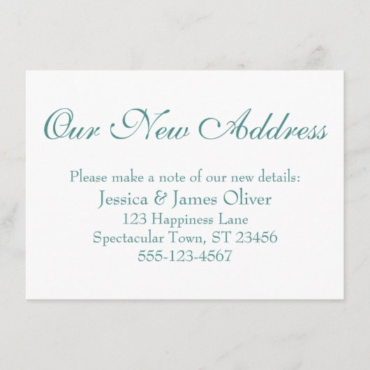 Eenvoudig elegant ons nieuwe adreslicht Blauwgroen Informatiekaartje (Voorkant)