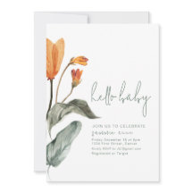 Eenvoudig Elegant Oranje Bloem Baby shower Invite