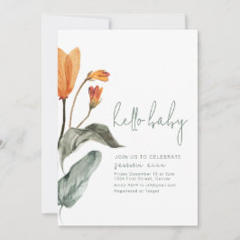 Eenvoudig Elegant Oranje Bloem Baby shower Invite Kaart