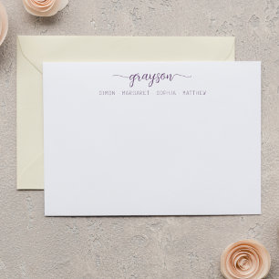 Eenvoudig Elegant Paars Script Familie Schrijfware Notitiekaartje