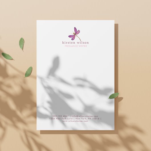 Eenvoudig & Elegant Paarse libel Letterhead Briefhoofd