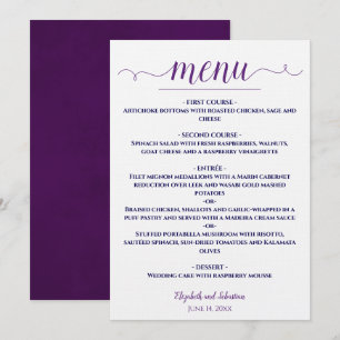 Eenvoudig Elegant Paarse & Navy Blauw op Witte Huw Menu