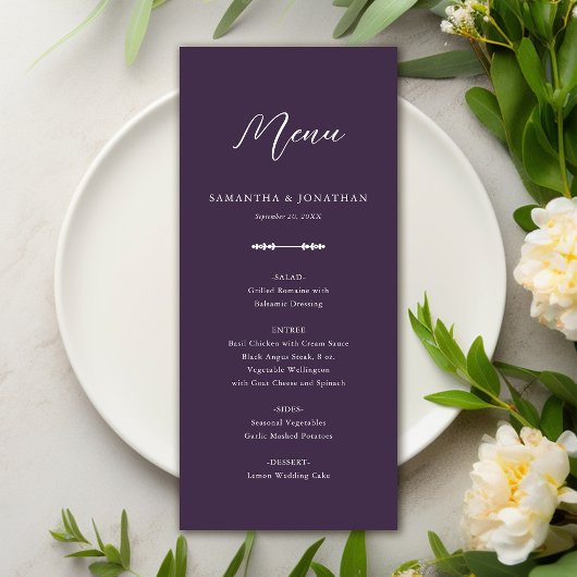 Eenvoudig Elegant Paarse Wedding Receptie Menu