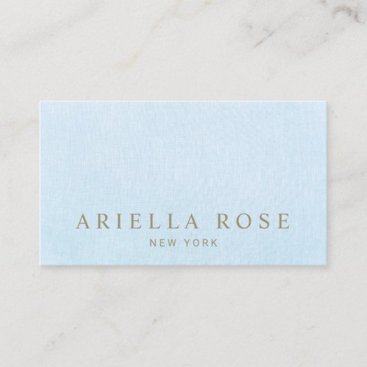 Eenvoudig Elegant Pastel Blauw Linnen Professionee Visitekaartje (Voorkant)