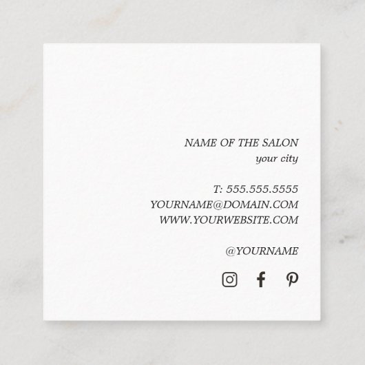 Eenvoudig Elegant Pastel Wit Haar Vierkante Visitekaartje (Achterkant)