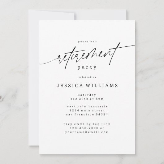 Eenvoudig Elegant Pensioen Partij Minimal Script Kaart (Voorkant)