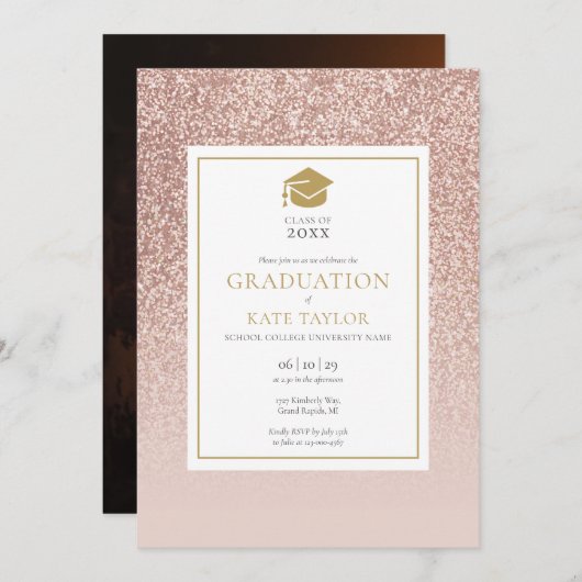 Eenvoudig elegant Photo Afstuderen Roos Gold Glitt Kaart (Voorkant / Achterkant)