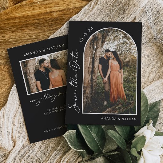 Eenvoudig Elegant Photo Black and White Wedding Save The Date