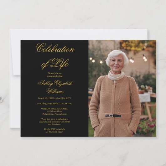 Eenvoudig Elegant Photo Black Celebration of Life Kaart (Voorkant)