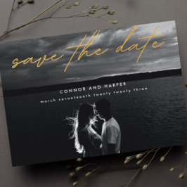 Eenvoudig Elegant Photo Gold White slaat de datum  Aankondigingskaart