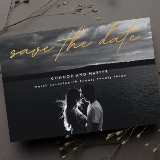 Eenvoudig Elegant Photo Gold White slaat de datum  Aankondigingskaart