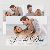 Eenvoudig Elegant Photo Wedding 3 PHOTO Save The Date (Voorkant / Achterkant)