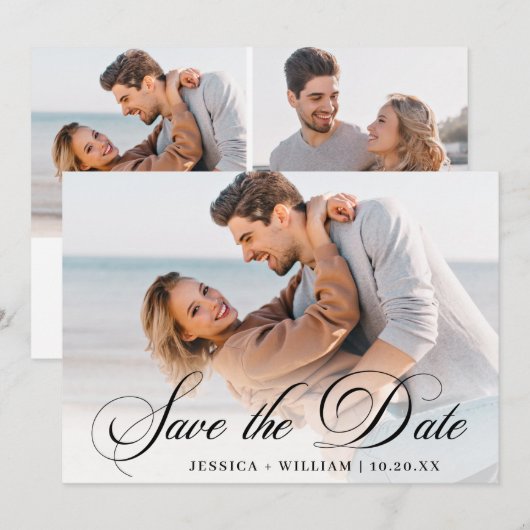 Eenvoudig Elegant Photo Wedding 3 PHOTO Save The Date (Voorkant / Achterkant)