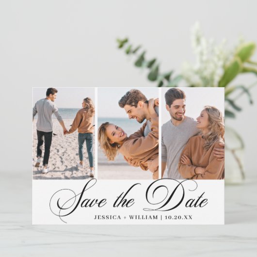 Eenvoudig Elegant Photo Wedding 3 PHOTO Save The Date (Staand voorkant)