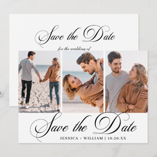 Eenvoudig Elegant Photo Wedding 3 PHOTO Save The Date (Voorkant / Achterkant)